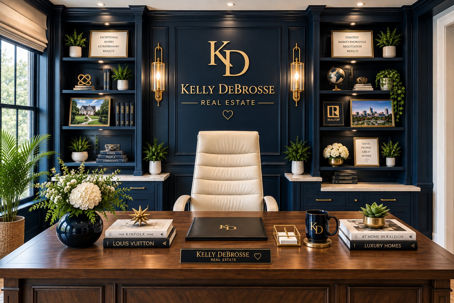 Kelly DeBrosse Real Estate office with KD logo